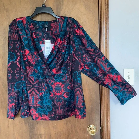 Ella abstract floral printed top office blouse retro vibe 2X - Picture 4 of 17